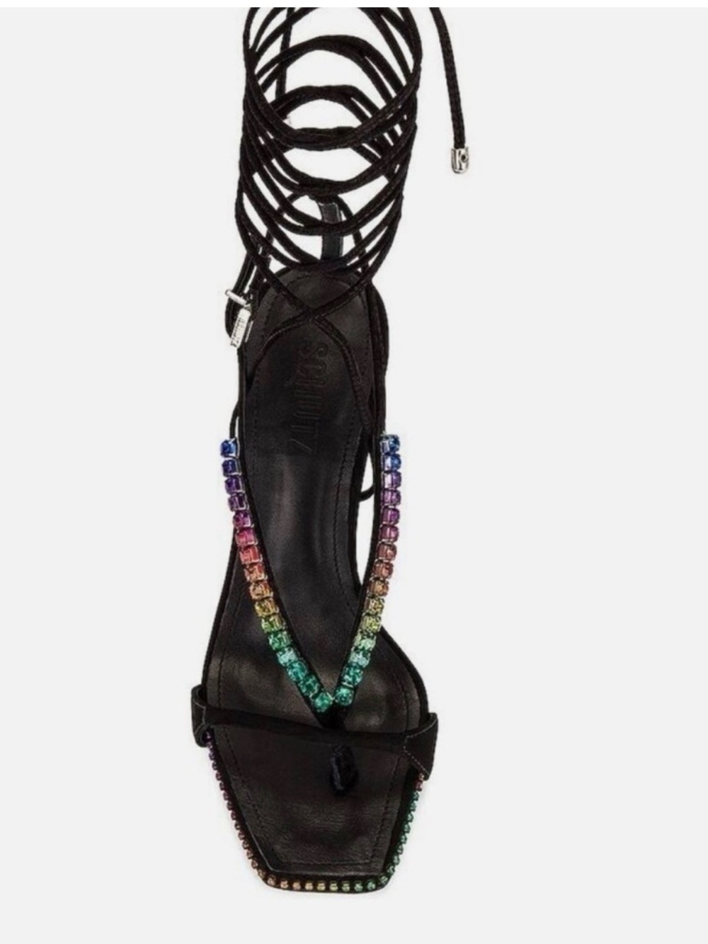 SCHUTZ Vikki Black Lace-Up Sandal with Multi-Color Crystals